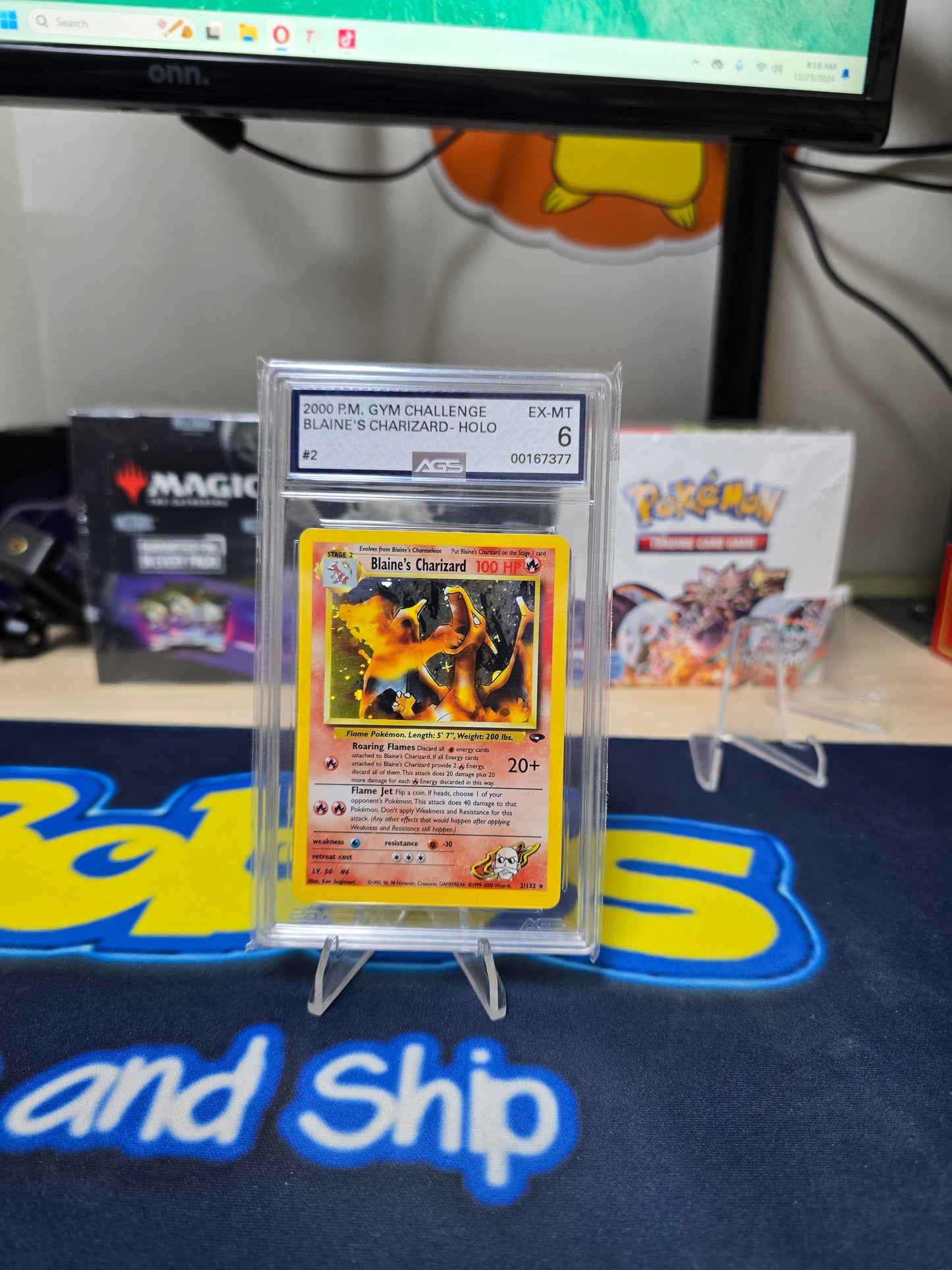 Pokemon Blaine's Charizard (Fighting Energy Misprint) AGS 6