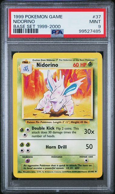 Nidorino Base Set Non Holo 37/102 PSA 9