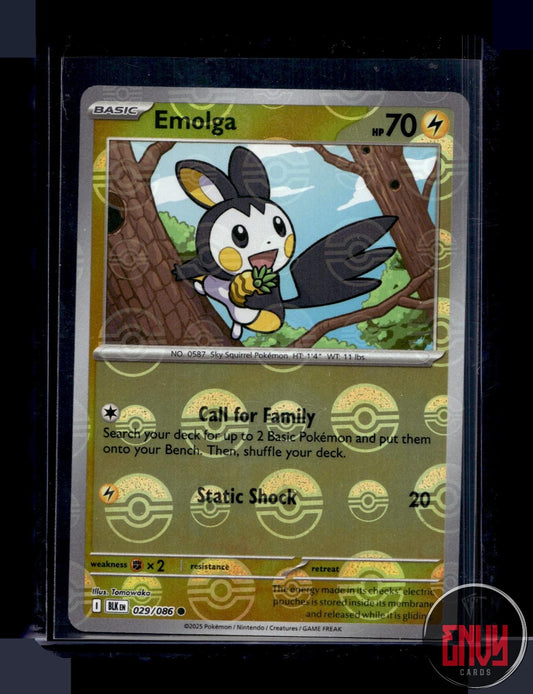 Emolga (Poke Ball Pattern) Near Mint 029/086 Common Black Bolt Pokemon