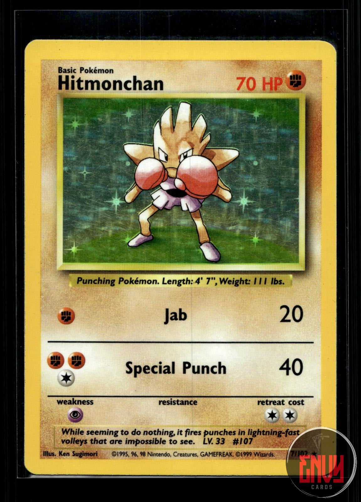 Hitmonchan MP 7/102 Holo Rare Base Set Unlimited Pokemon