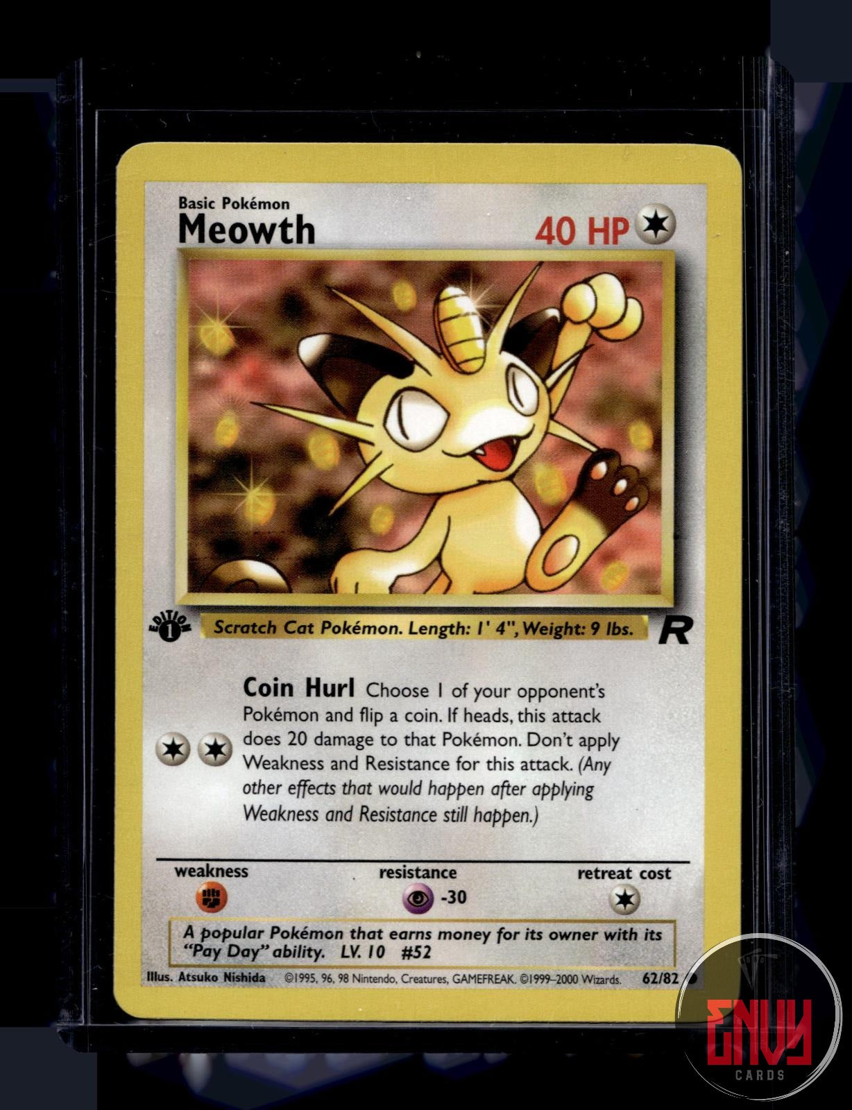 Meowth Lightly Played 62/82 Common Team Rocket Pokemon 1st Edition