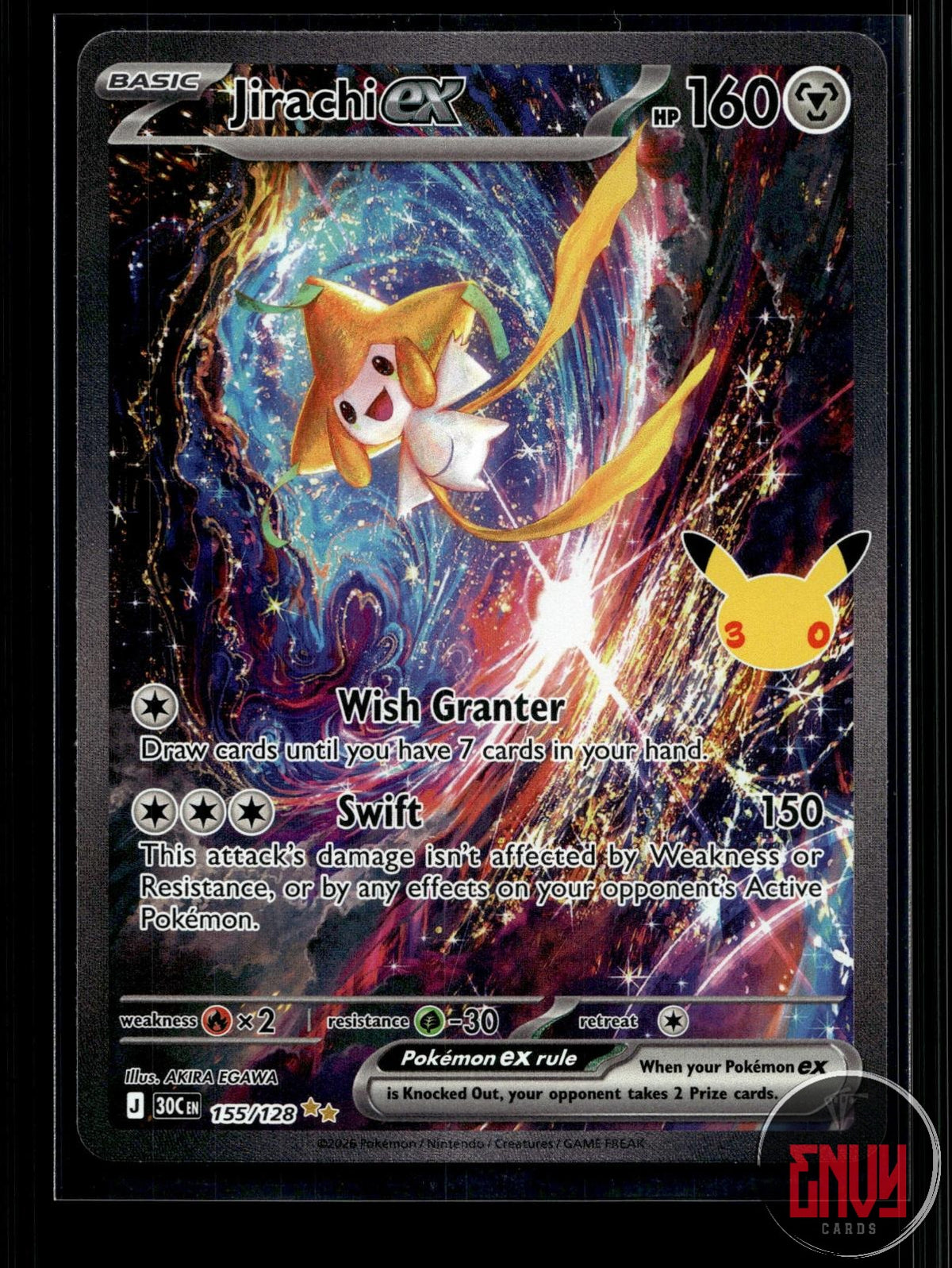 Jirachi ex NM 155/128 SIR ME: 30th Celebration Pokemon Holo