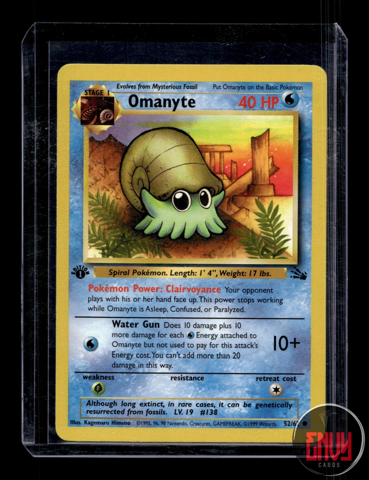 Omanyte Lightly Played 52/62 Common Fossil Pokemon 1st Edition