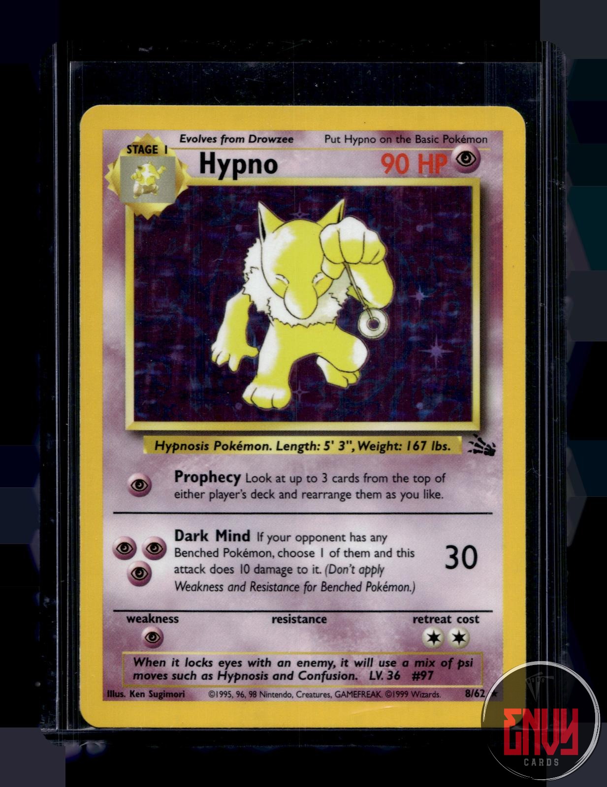 Hypno Near Mint 8/62 Rare Fossil Pokemon Unlimited Holo