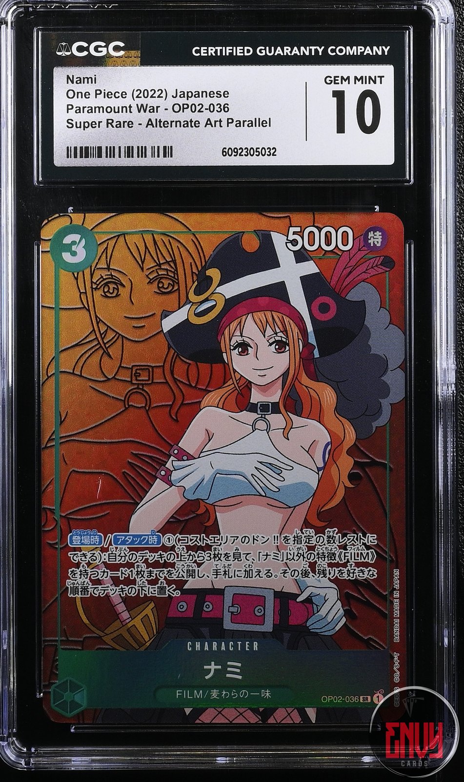 Nami Op02-036 Alternate Art Parallel One Piece Japanese CGC 10 Gem Mint