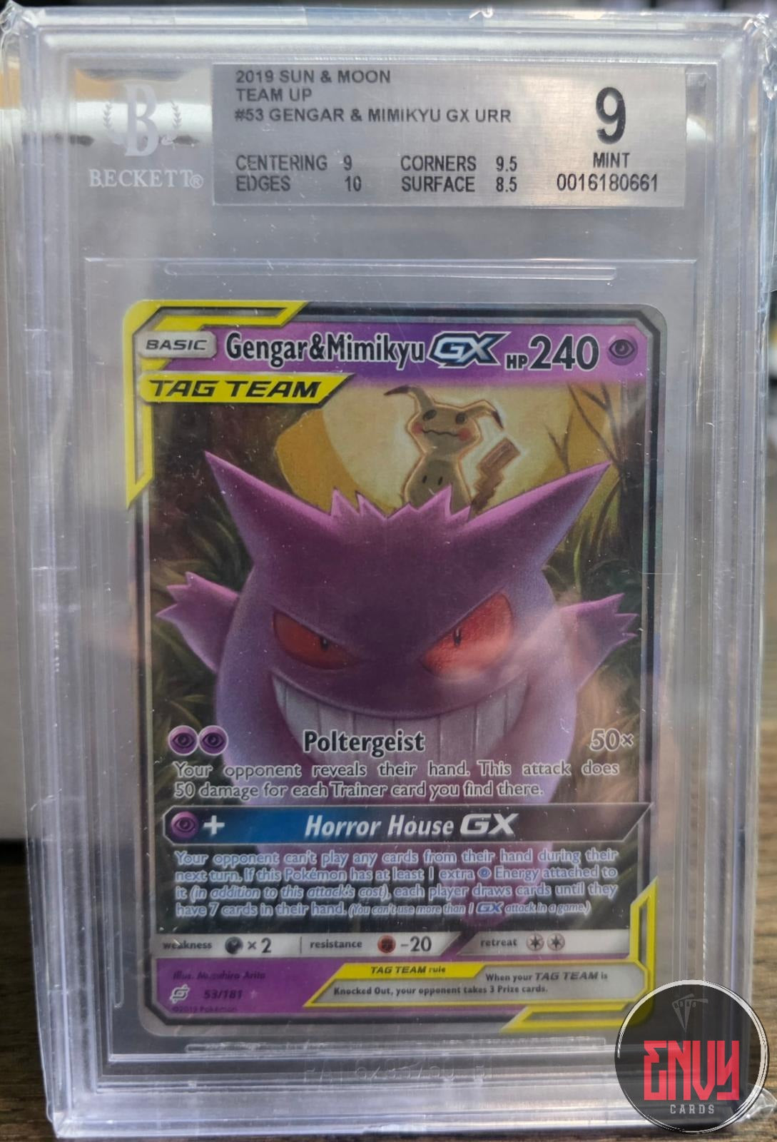 Gengar & Mimikyu Gx Urr 53 Sun And Moon Team Up Pokemon BGS 9 Silver