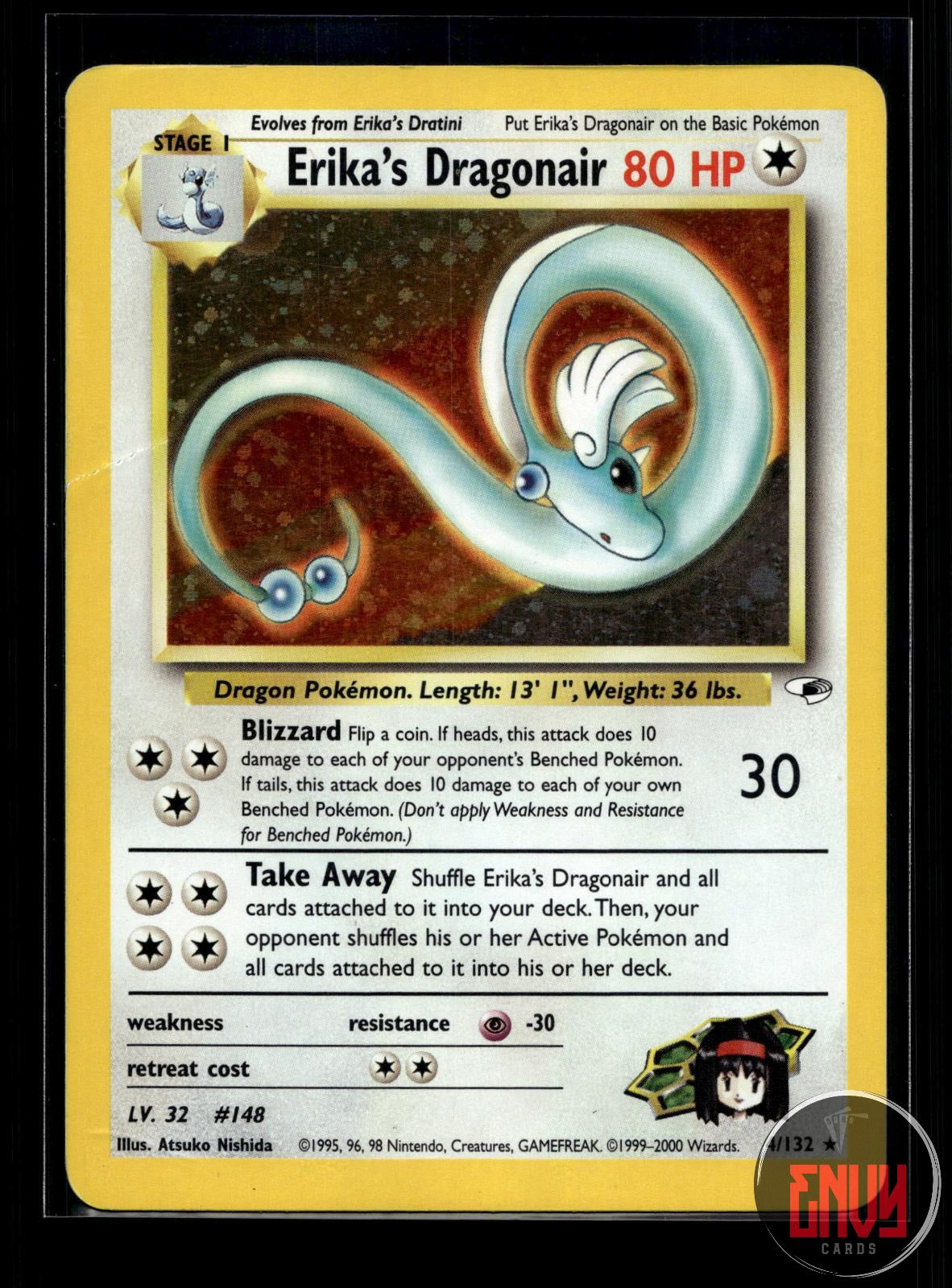 Erika's Dragonair DMG 4/132 R Gym Heroes Pokemon Unlimited Holo