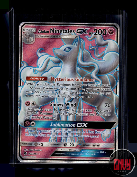 Alolan Ninetales GX Lightly Played 205/214 Ultra Rare Lost Thunder Pokemon Holo