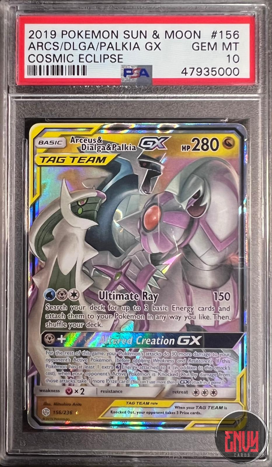 Arceus & Dialga & Palkia Gx 156/236 Cosmic Eclipse Pokemon PSA 10