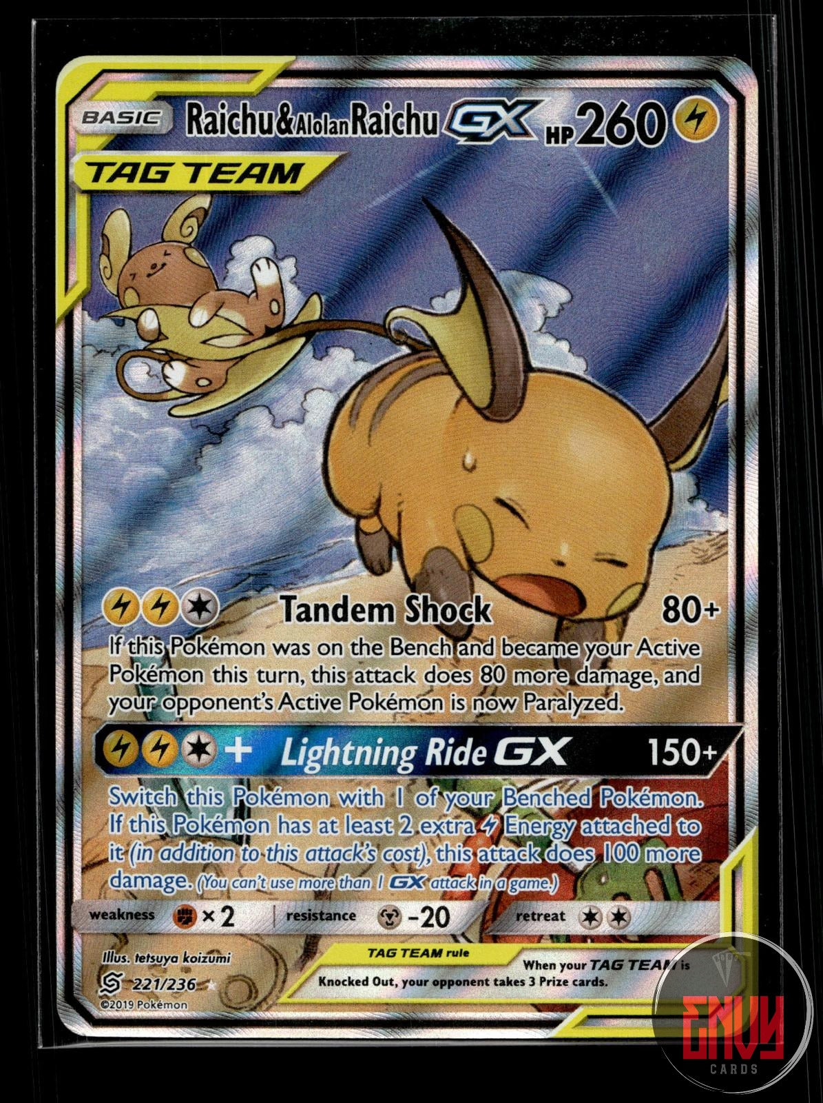 Raichu & Alolan Raichu GX NM 221/236 UR Unified Minds Pokemon Holo