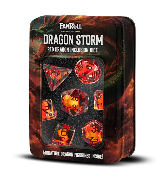 Fanroll Dice: Dragon Storm Inclusion Resin Dice Set: Red Dragon