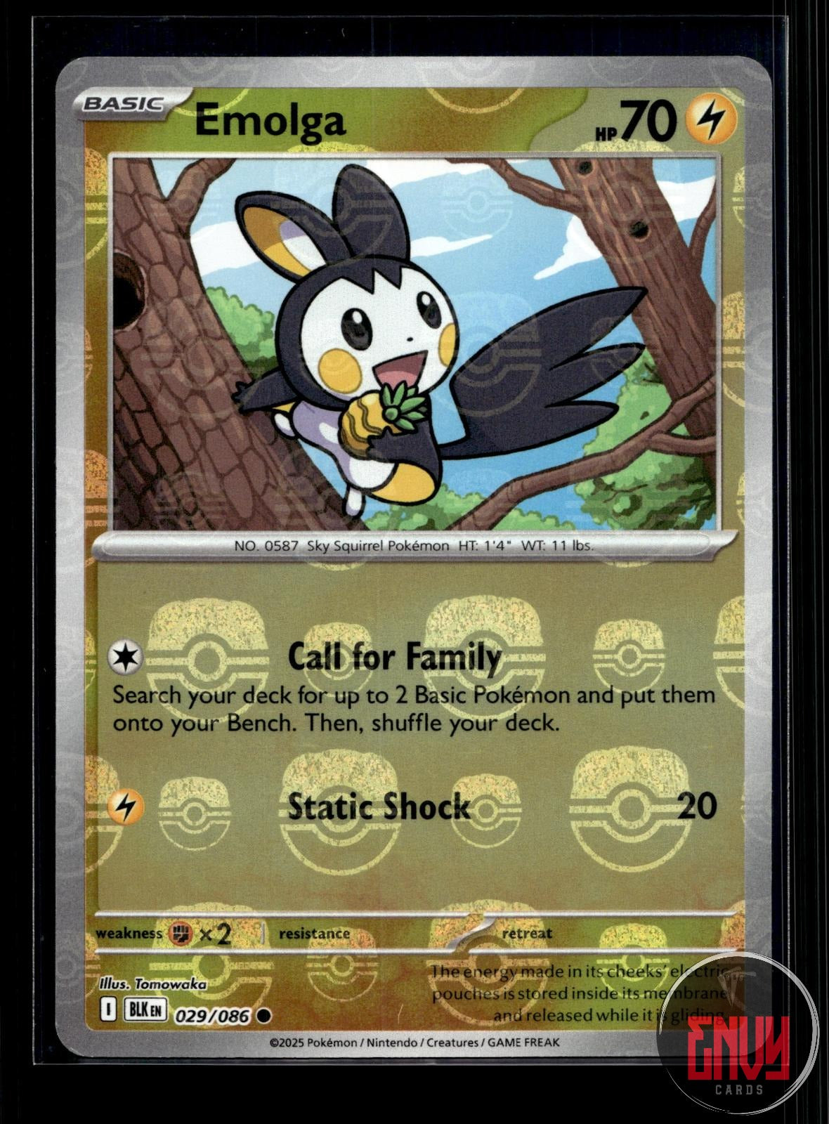 Emolga (Master Ball Pattern) NM 029/086 C Black Bolt Pokemon Holo