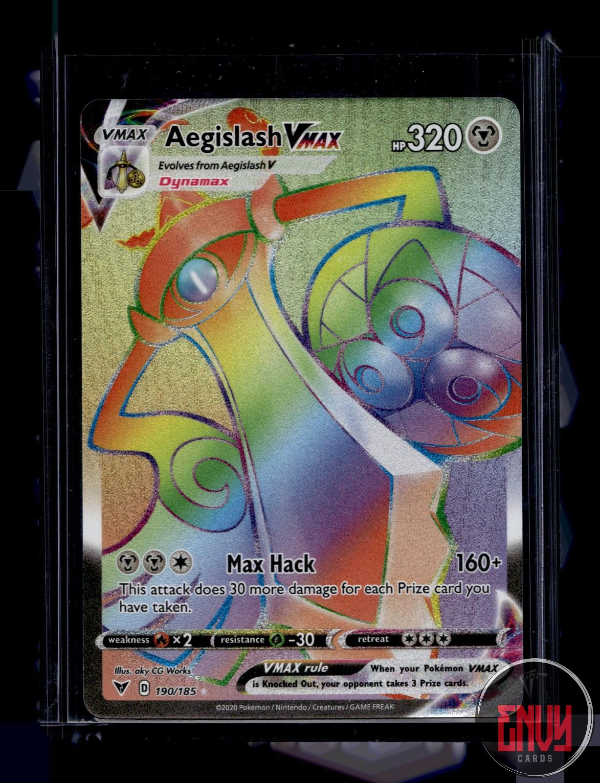 Aegislash VMAX Near Mint 190/185 Rainbow Rare Vivid Voltage Pokemon Holo