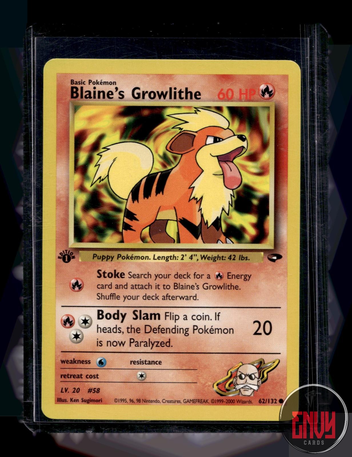 Blaine's Growlithe LP 62/132 Common Gym Challenge Pokemon 1st Edition