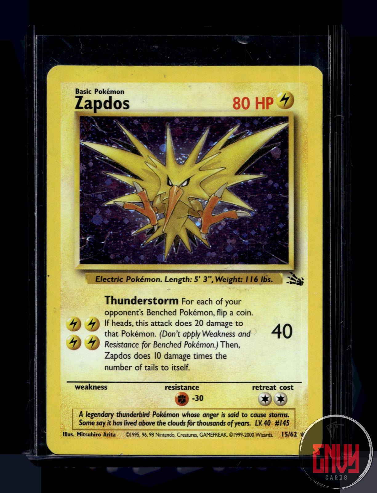 Zapdos Moderately Played 15/62 Rare Fossil Pokemon Unlimited Holo