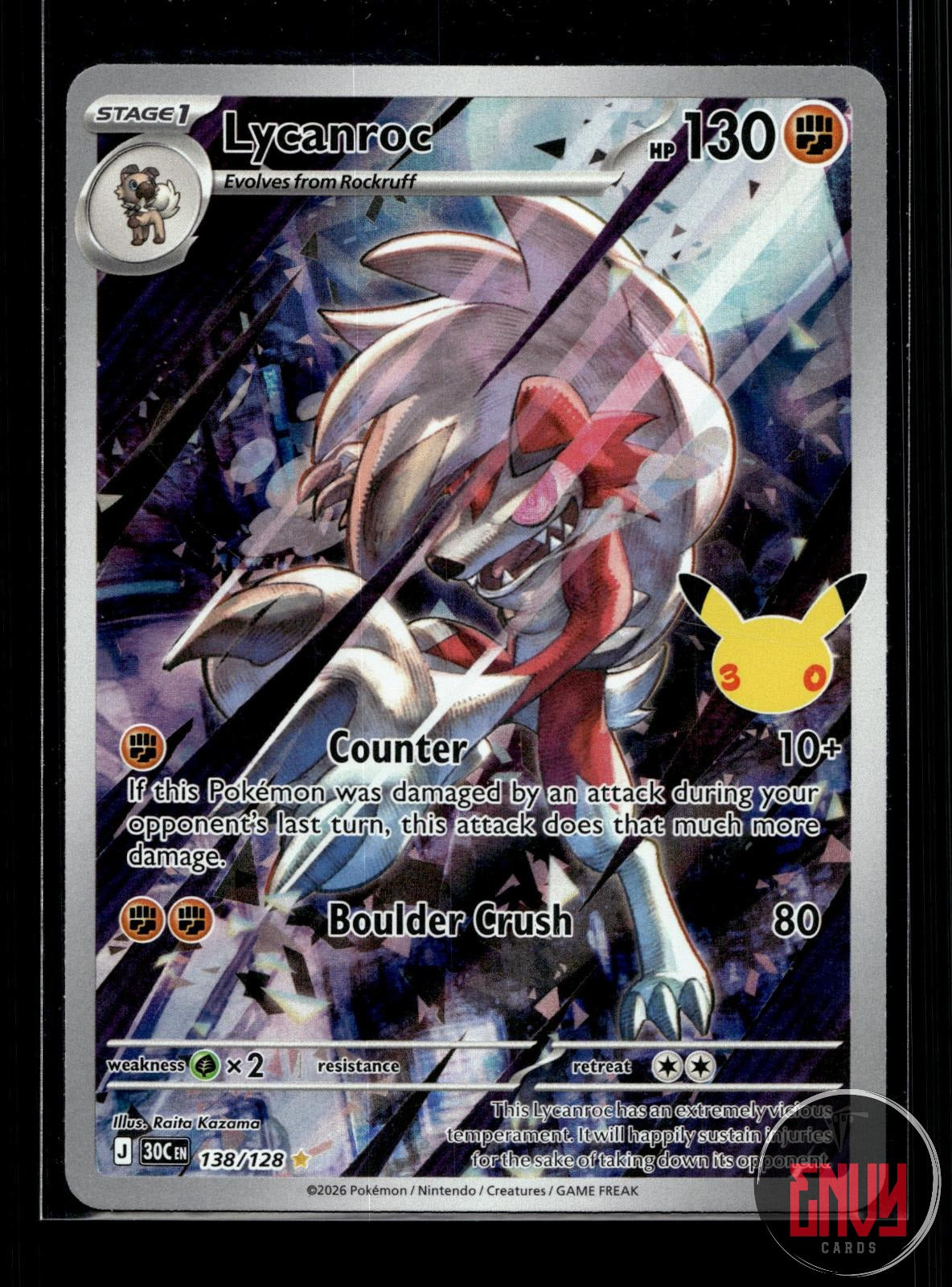 Lycanroc NM 138/128 IR ME: 30th Celebration Pokemon Holo
