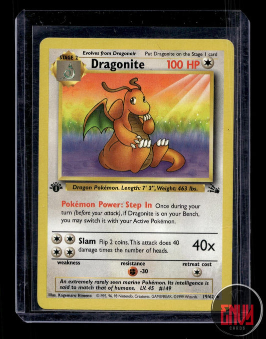Dragonite Moderately Played 19/62 Rare Fossil Pokemon 1st Edition