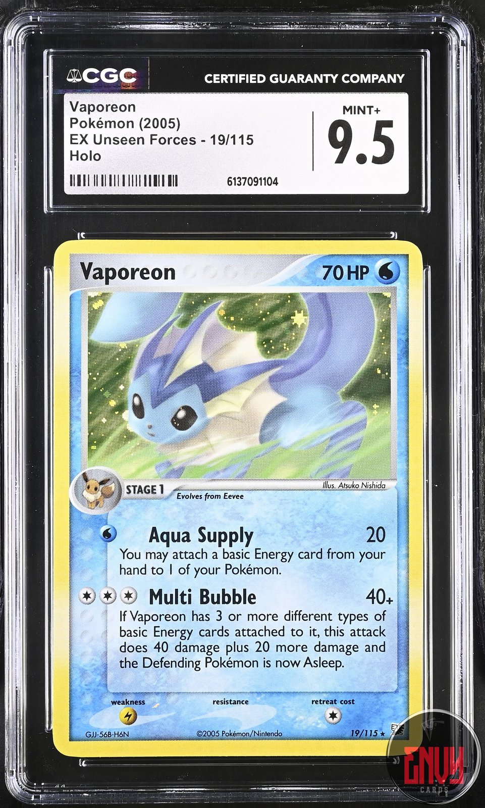 Vaporeon 19/115 Holo EX Unseen Forces Pokemon CGC 9.5 Mint+