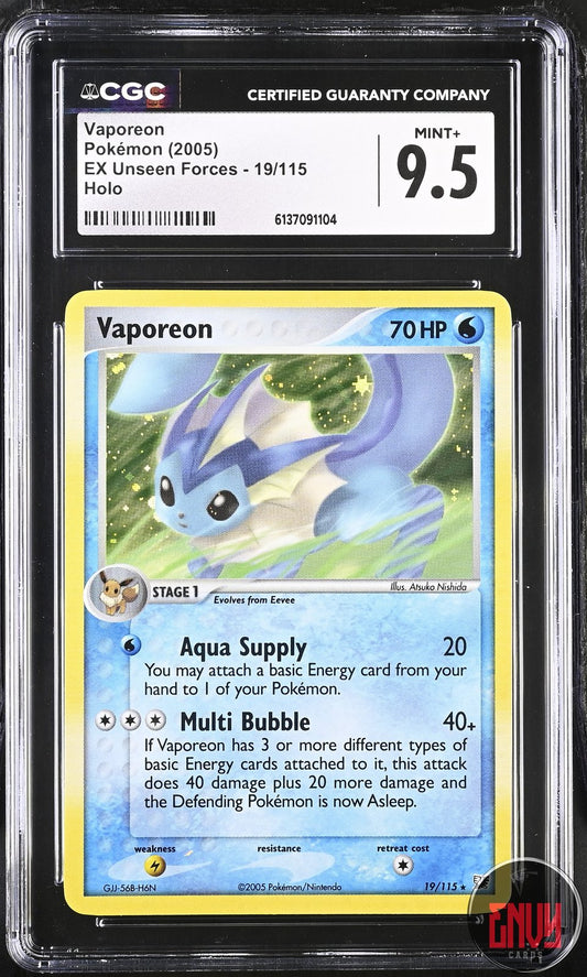 Vaporeon 19/115 Holo EX Unseen Forces Pokemon CGC 9.5 Mint+