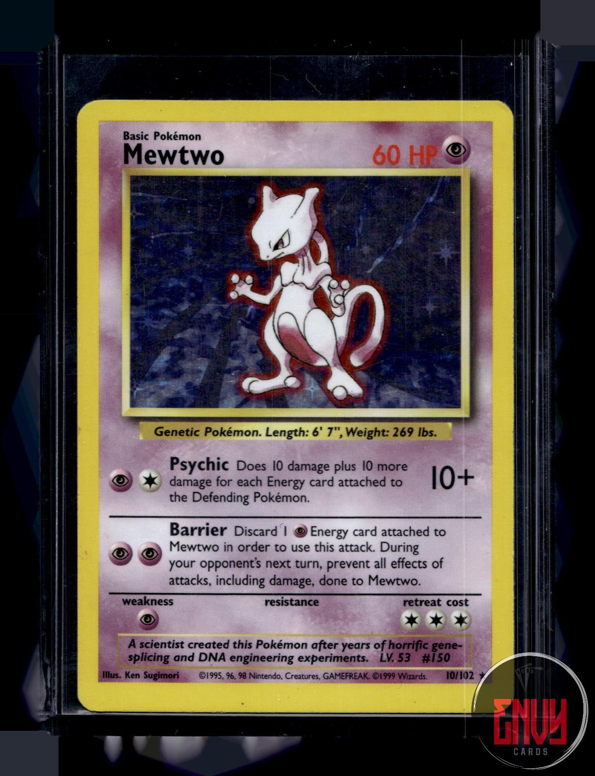 Mewtwo Heavily Played 10/102 Holo Rare Base Set Unlimited Pokemon