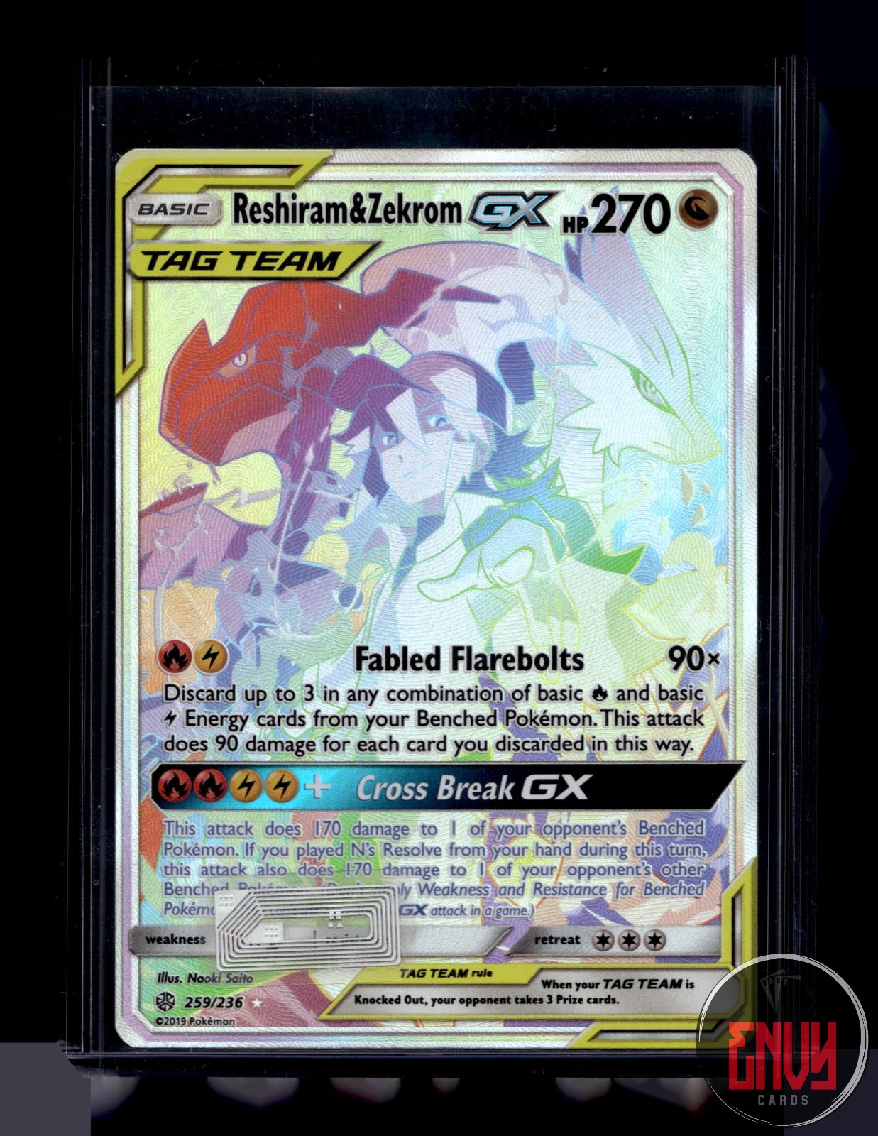 Reshiram & Zekrom GX Near Mint 259/236 Rainbow Rare Cosmic Eclipse Pokemon Holo