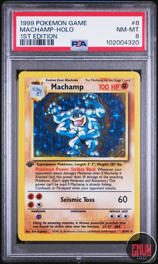 Machamp Holo 8/102 1st Edition Game Pokemon PSA 8