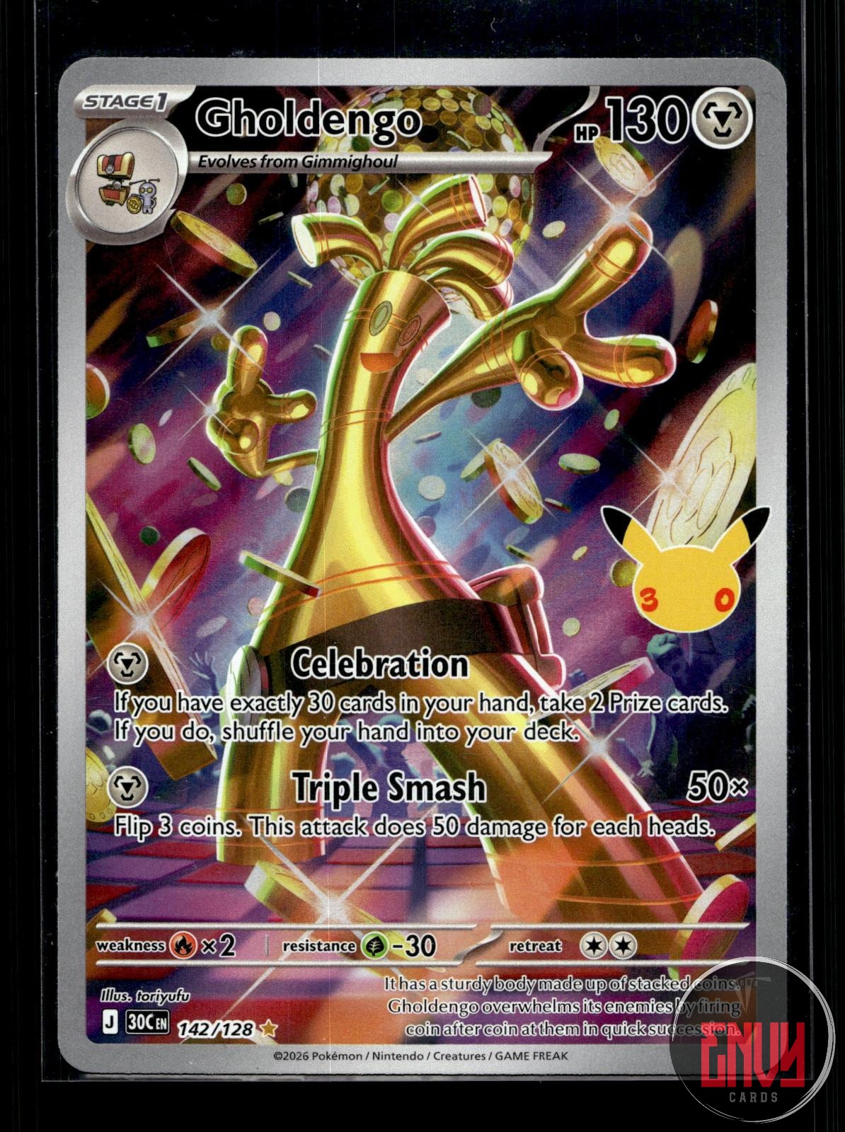 Gholdengo NM 142/128 IR ME: 30th Celebration Pokemon Holo