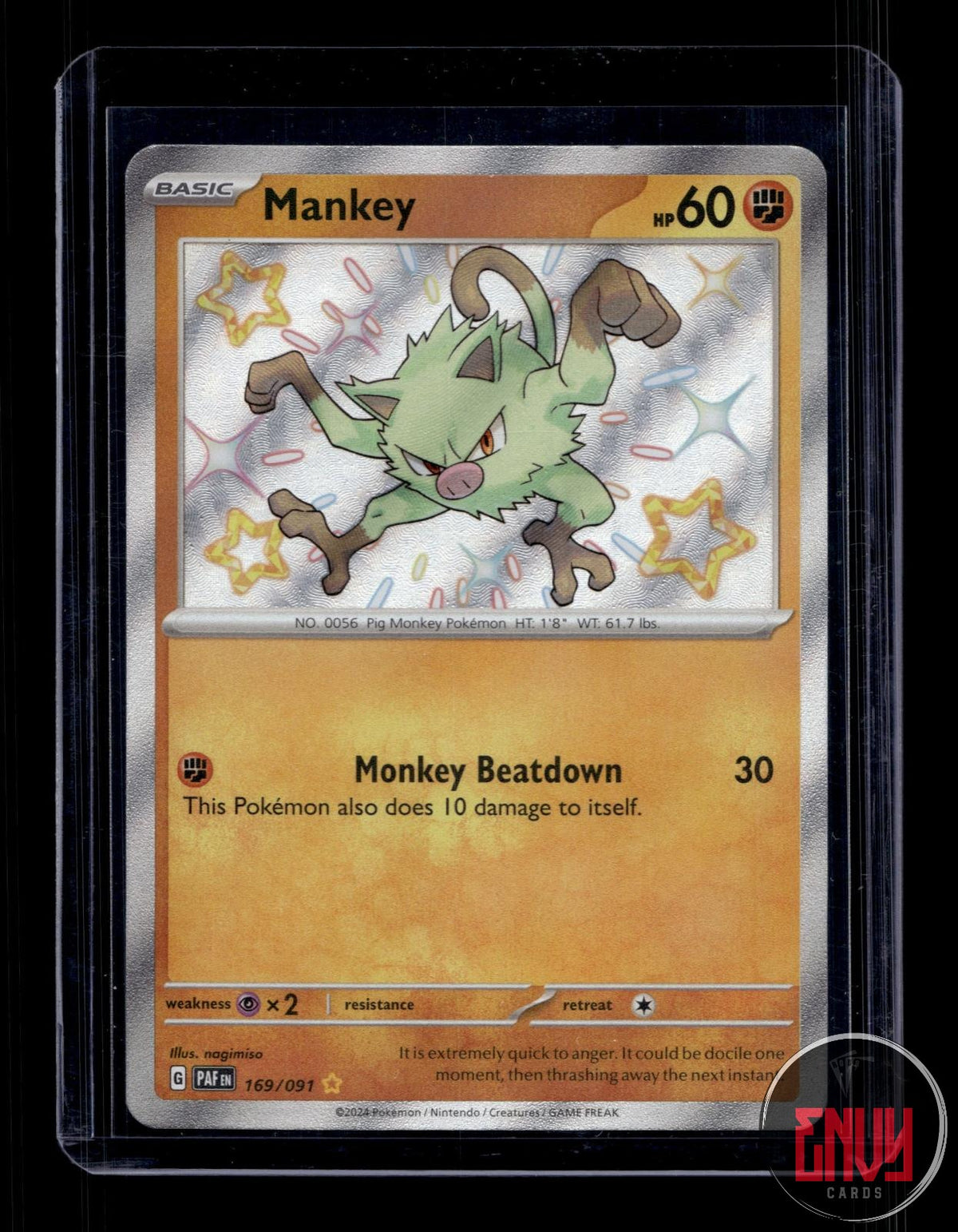 Mankey Near Mint 169/091 Shiny Rare Paldean Fates Pokemon Holo
