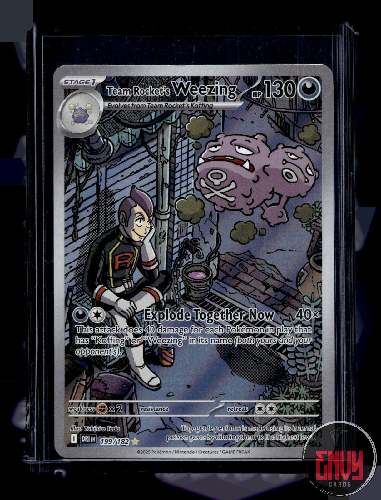 Team Rocket's Weezing LP 199/182 Illustration Rare Destined Rivals Pokemon Holo