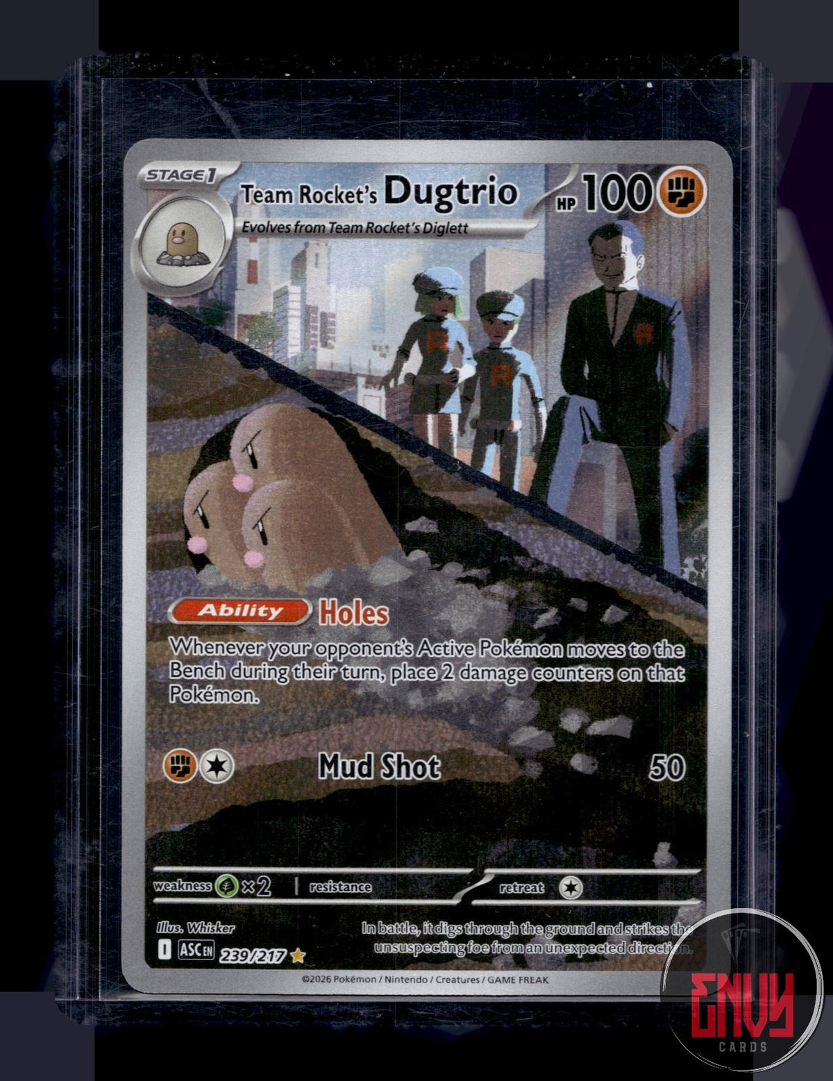 Team Rocket's Dugtrio NM 239/217 IR Ascended Heroes Pokemon Holo