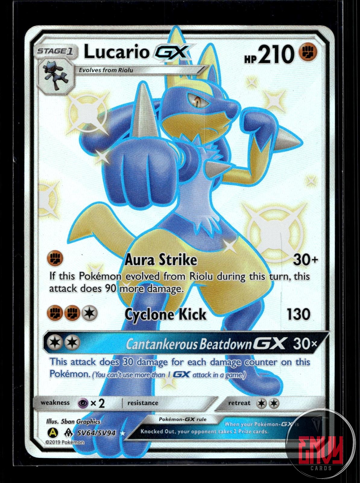Lucario GX NM SV64/SV94 Shiny Ultra Rare Hidden Fates Shiny Vault Pokemon Holo