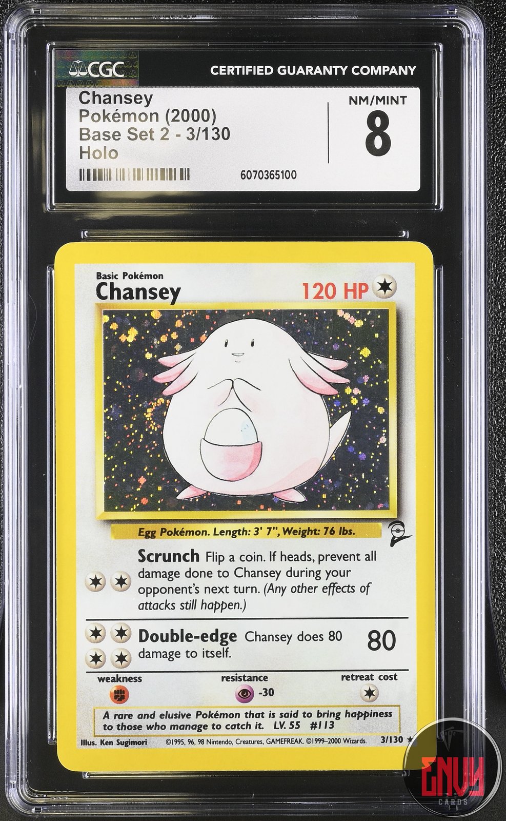 Chansey 3/130 Holo Base Set 2 Pokemon CGC 8 Nm/mint