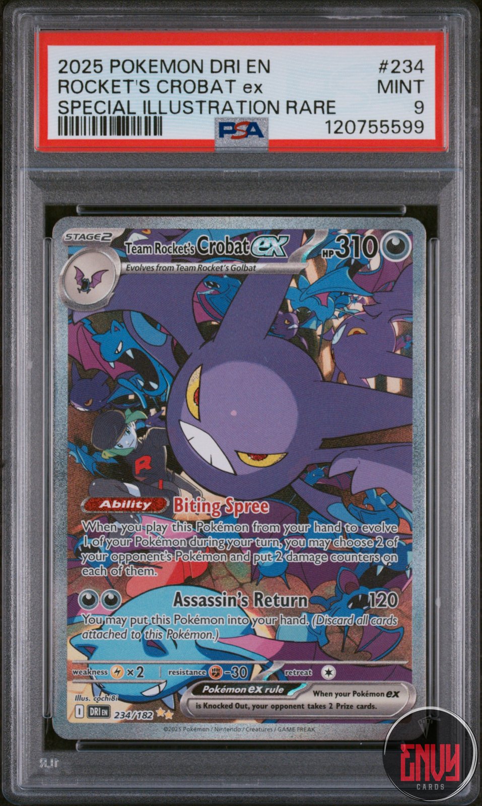 Team Rocket's Crobat EX 234/182 Special Illustration Rare Pokemon PSA 9
