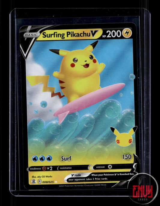 Surfing Pikachu V Near Mint 008/025 V Rare Celebrations Pokemon Holo