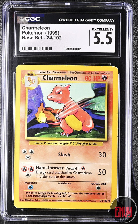 Charmeleon 24/102 Base Set Pokemon CGC 5.5 Excellent+