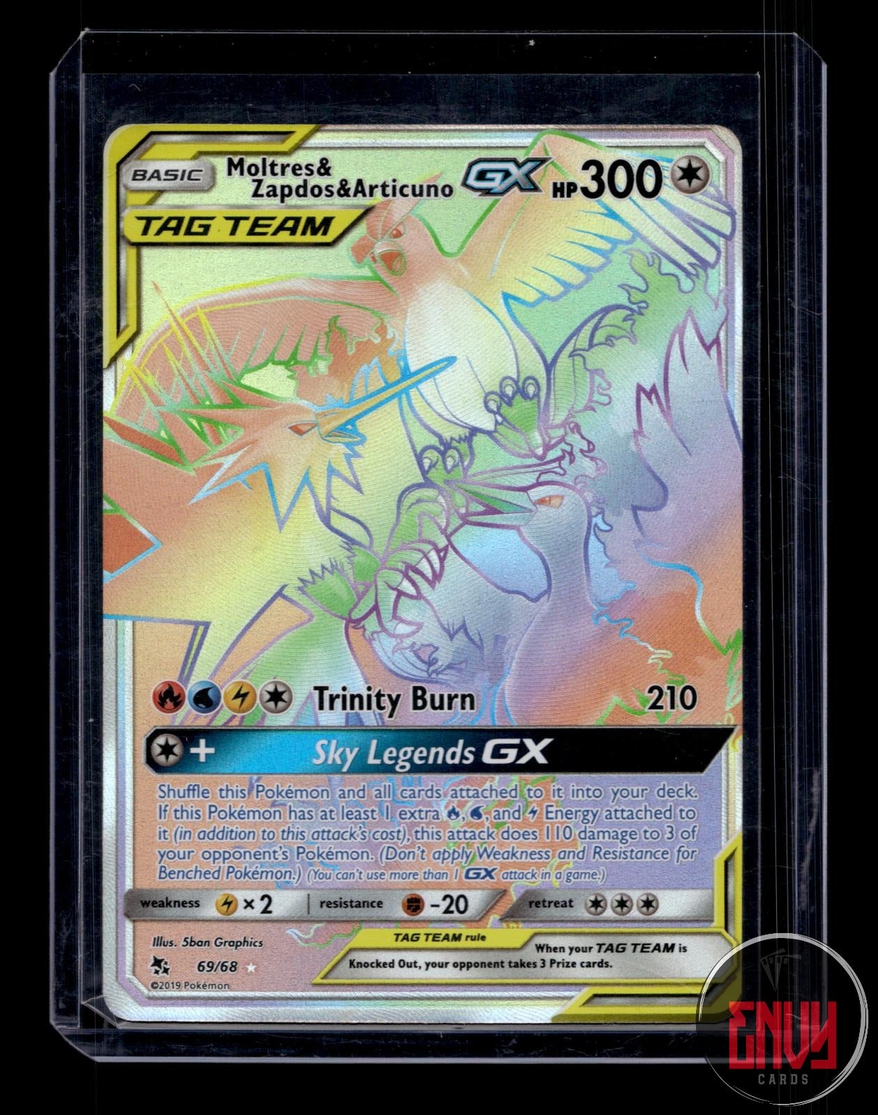 Moltres & Zapdos & Articuno GX LP 69/68 Rainbow Rare Hidden Fates Pokemon