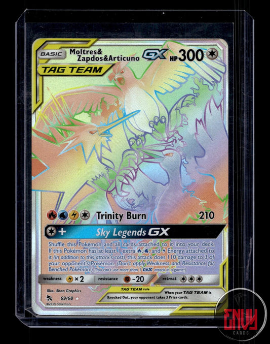 Moltres & Zapdos & Articuno GX LP 69/68 Rainbow Rare Hidden Fates Pokemon