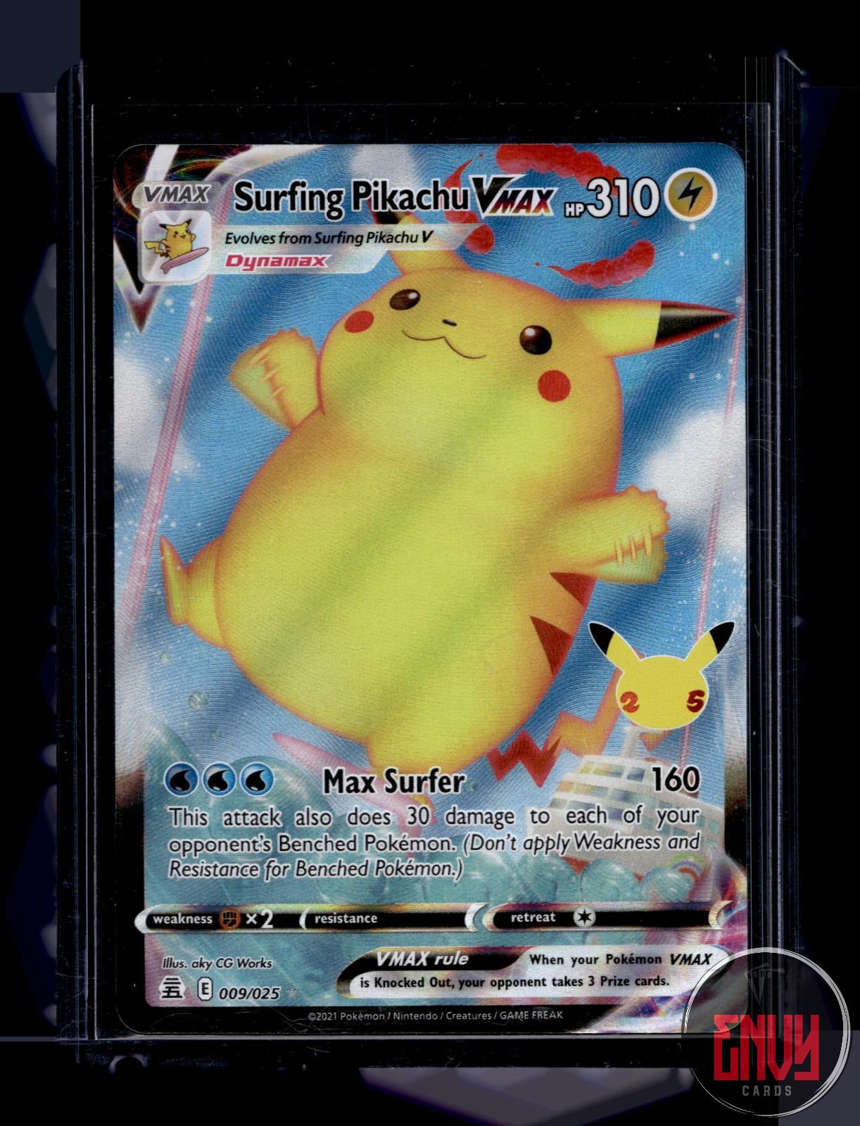 Surfing Pikachu VMAX Near Mint 009/025 VMAX Rare Celebrations Pokemon