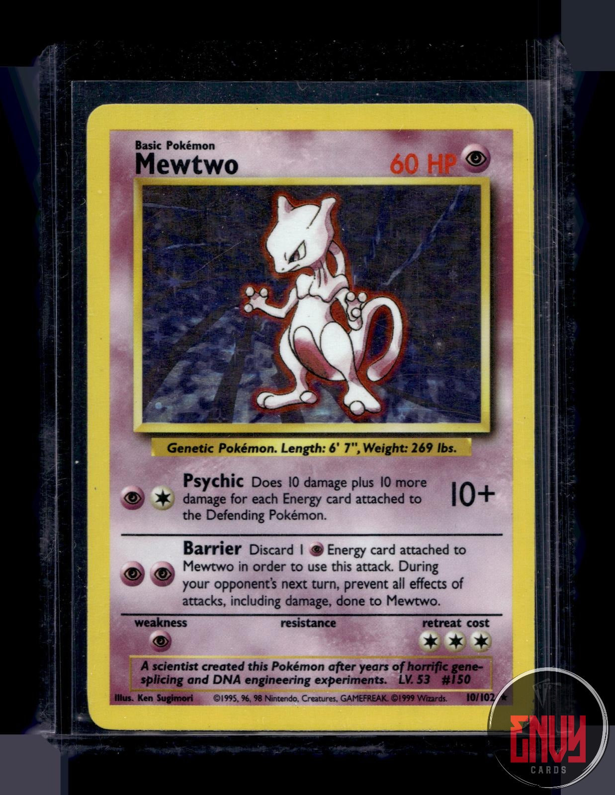 Mewtwo Heavily Played 10/102 Holo Rare Base Set Unlimited Pokemon Holo