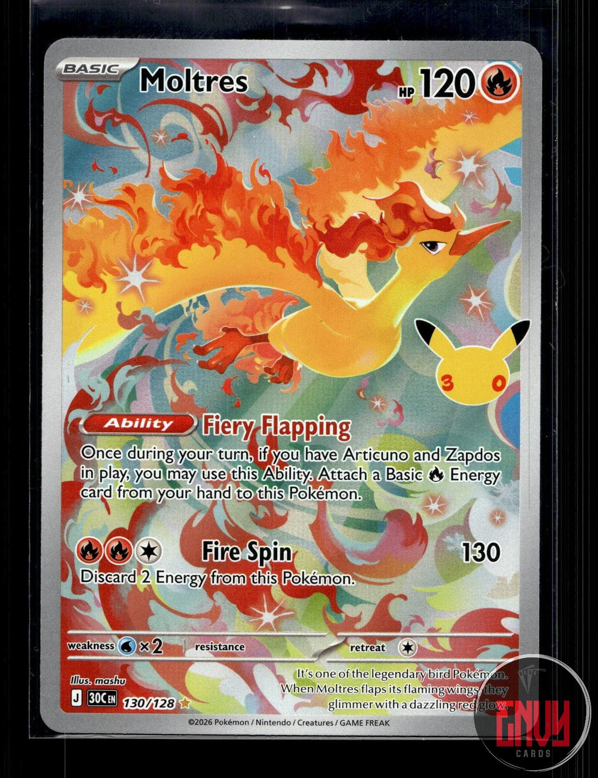 Moltres NM 130/128 IR ME: 30th Celebration Pokemon Holo