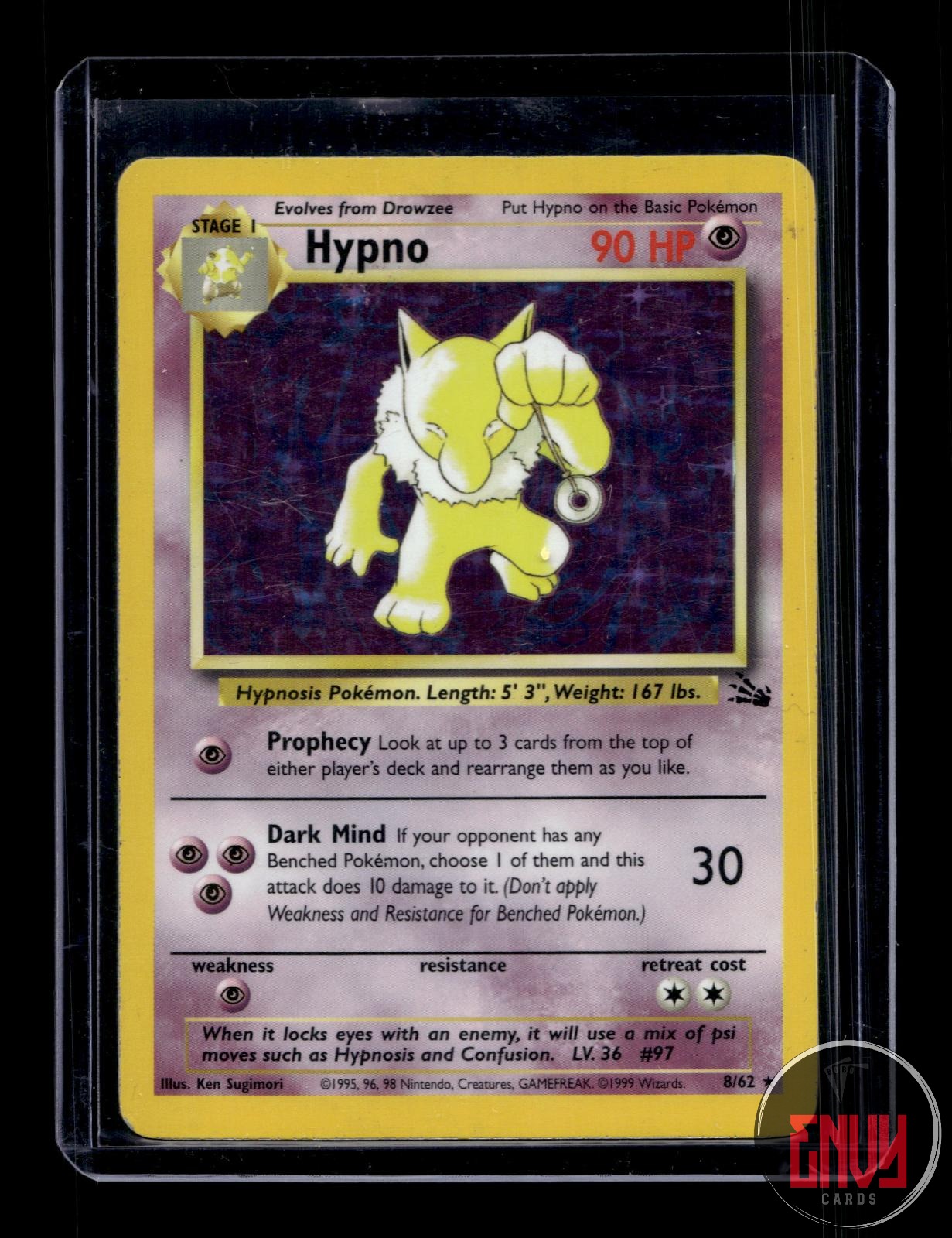 Hypno Moderately Played 8/62 Rare Fossil Pokemon Unlimited Holo