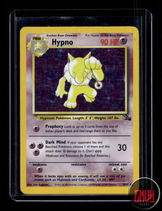 Hypno Moderately Played 8/62 Rare Fossil Pokemon Unlimited Holo