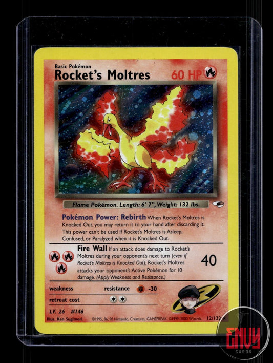 Rocket's Moltres LP 12/132 R Gym Heroes Pokemon Unlimited Holo