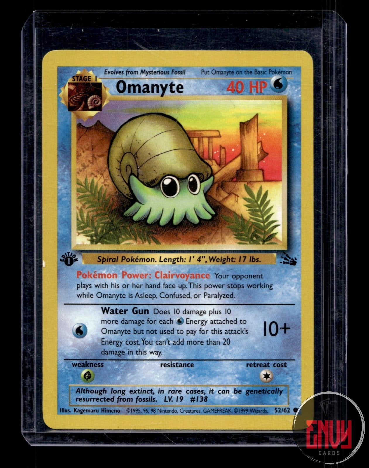 Omanyte Lightly Played 52/62 Common Fossil Pokemon 1st Edition