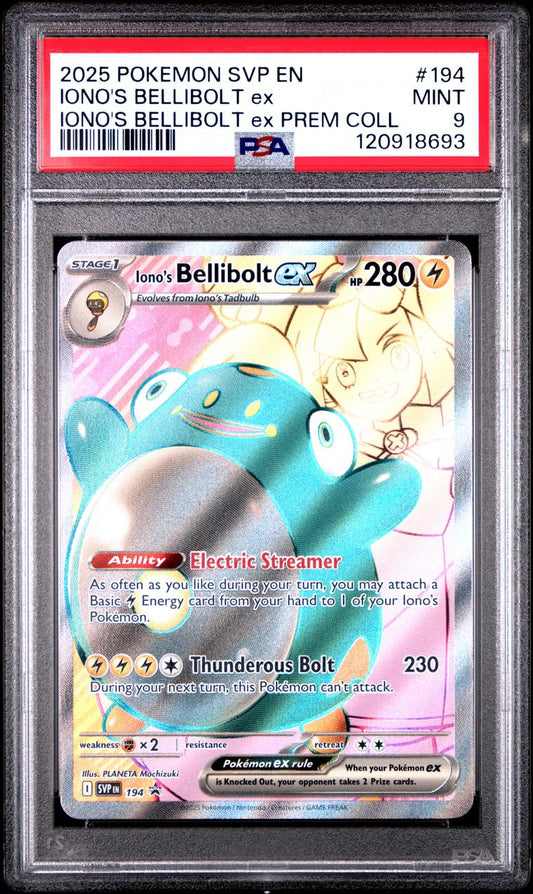 IONO'S BELLIBOLT ex IONO'S BELLIBOLT ex PREM COLL 2025 POKEMON SVP EN-SV BLACK STAR PROMO #194 PSA 9