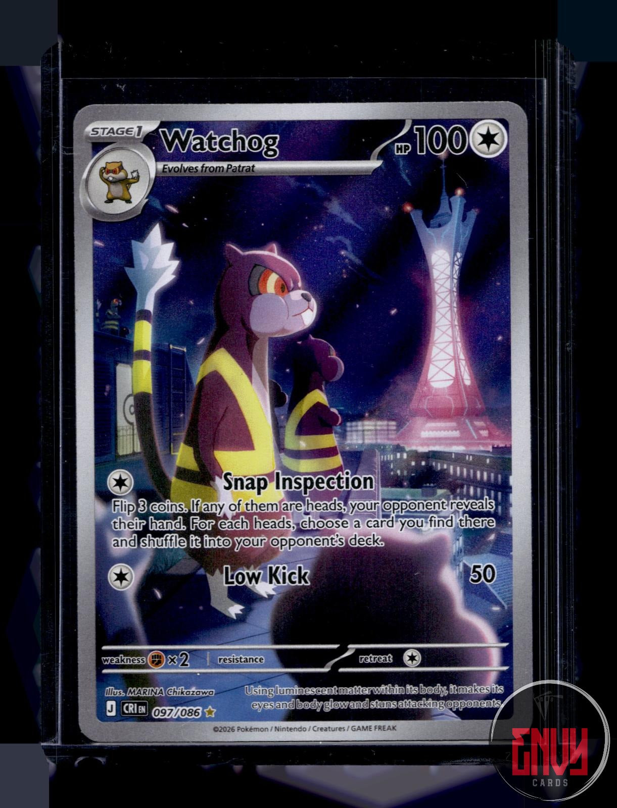 Watchog Near Mint 097/086 Illustration Rare Chaos Rising Pokemon