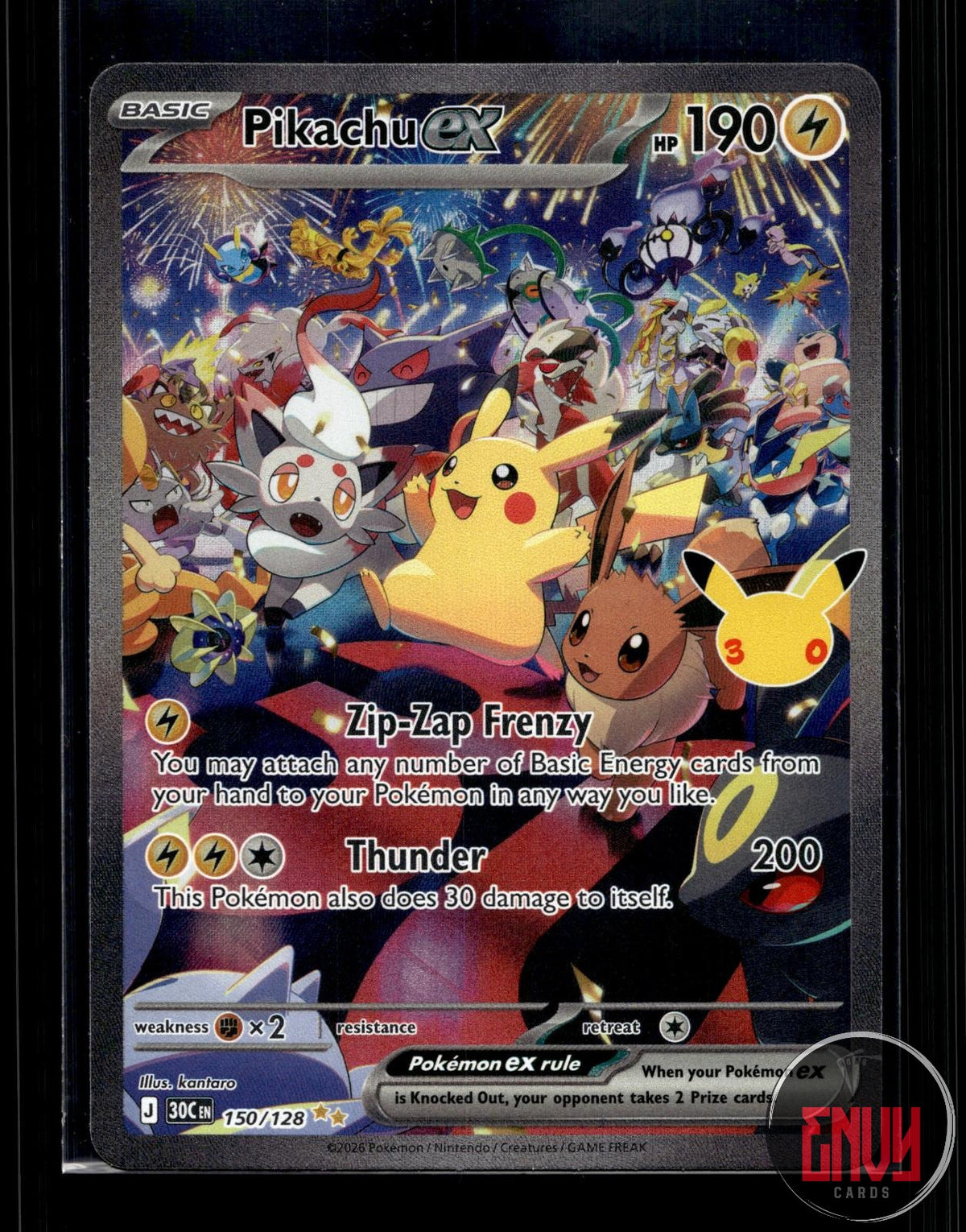 Pikachu ex NM 150/128 SIR ME: 30th Celebration Pokemon Holo