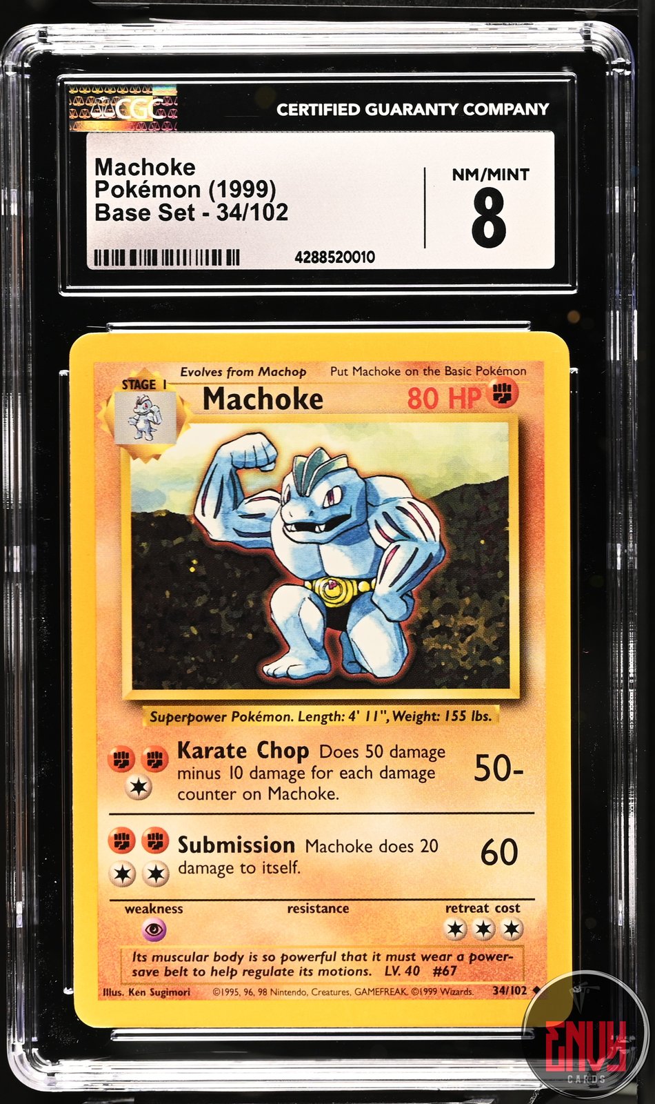 Machoke 34/102 Base Set Pokemon CGC 8 Nm/Mint