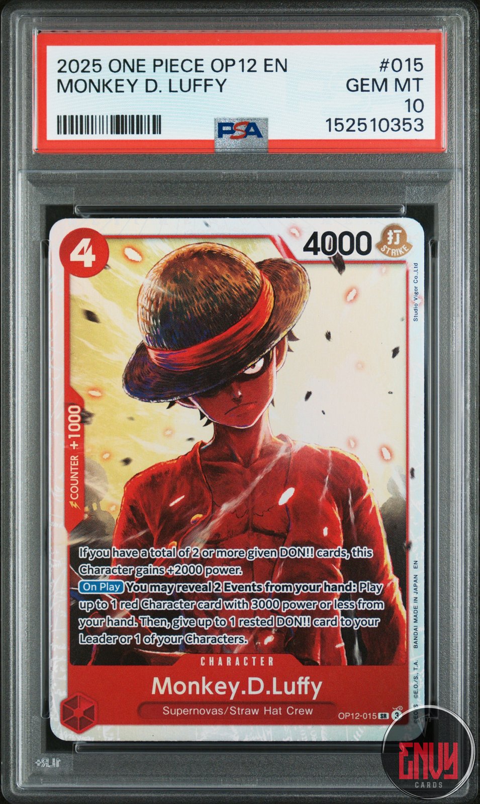 Monkey D. Luffy 015 One Piece Op12-legacy Of The Master One Piece PSA 10