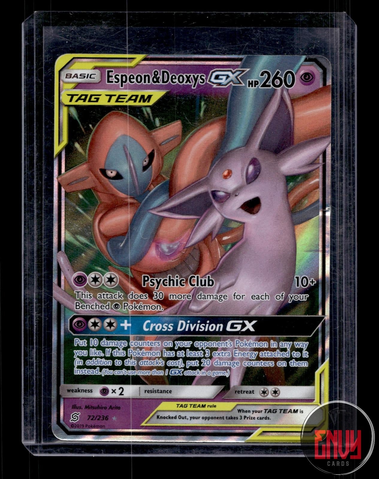 Espeon & Deoxys GX Damaged 72/236 GX Rare Unified Minds Pokemon Holo